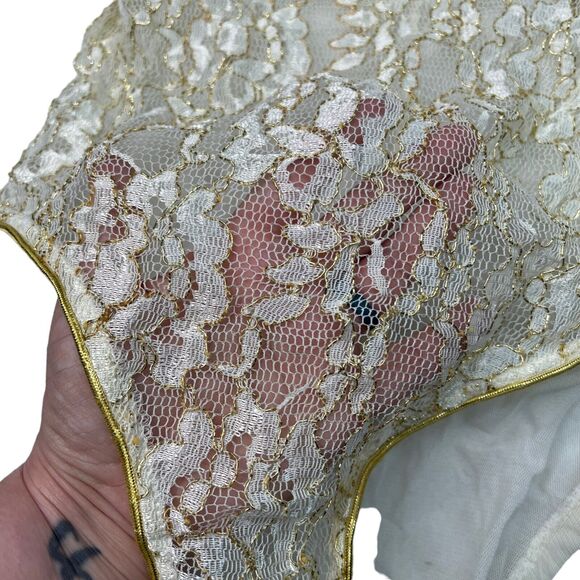 Victorias Secret VTG Bodysuit Teddy Lingerie Sheer Underwire Gold White 36 Small - Picture 5 of 8